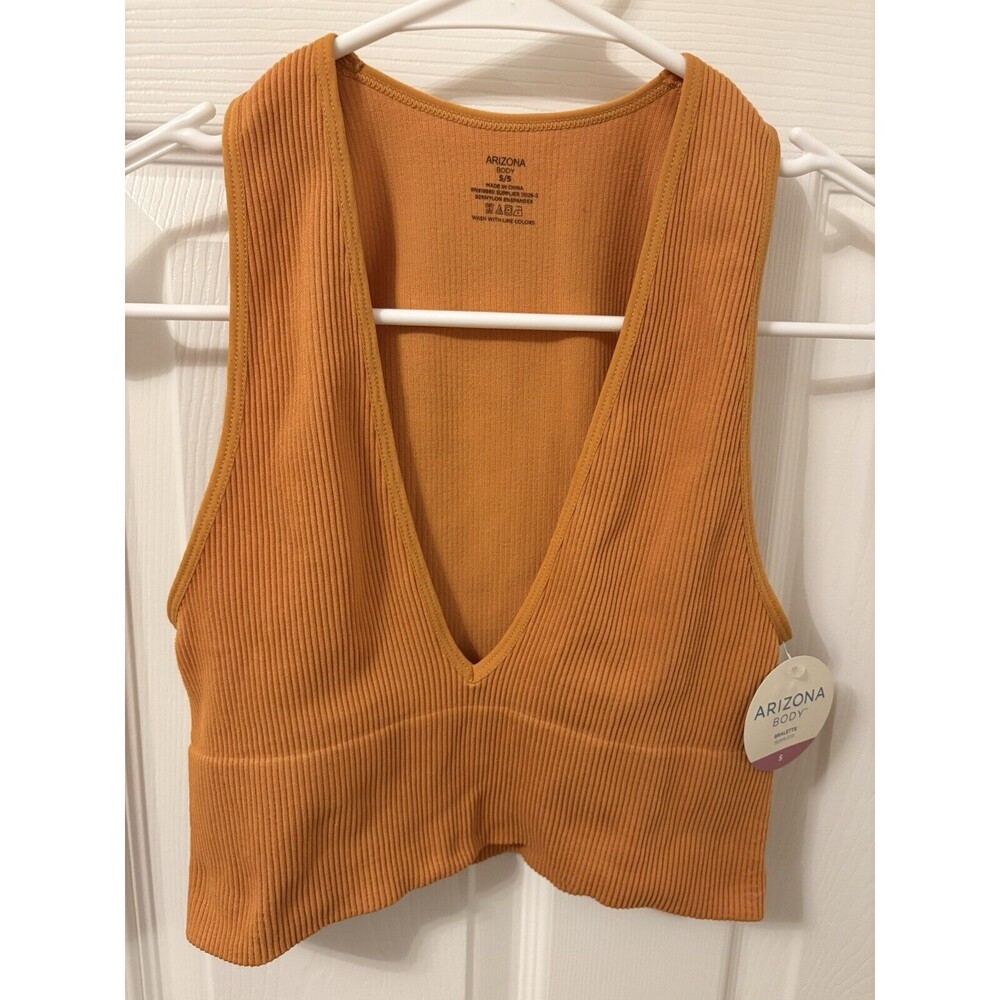 Arizona Jean Co BODY Bralette Seamless RIBBED V-Neck Size Small Orange Peel New